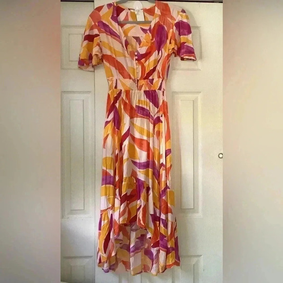 Abel the Label Anthropologie Swish Flutter sleeve Hi & Lo  Maxi Dress Size Small - Picture 14 of 16